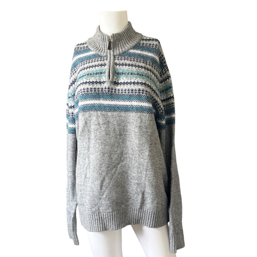 Lands End Quarter Zip Pullover Sweater Stripes Knit Cotton Wool Size Large L